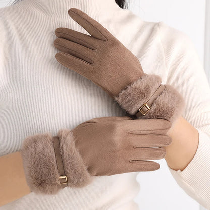 Elegante Damen Winterhandschuhe – warm gefüttert, Touchscreen & Plüschbesatz