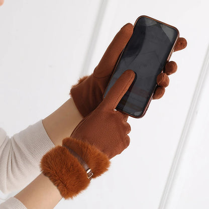 Elegante Damen Winterhandschuhe – warm gefüttert, Touchscreen & Plüschbesatz