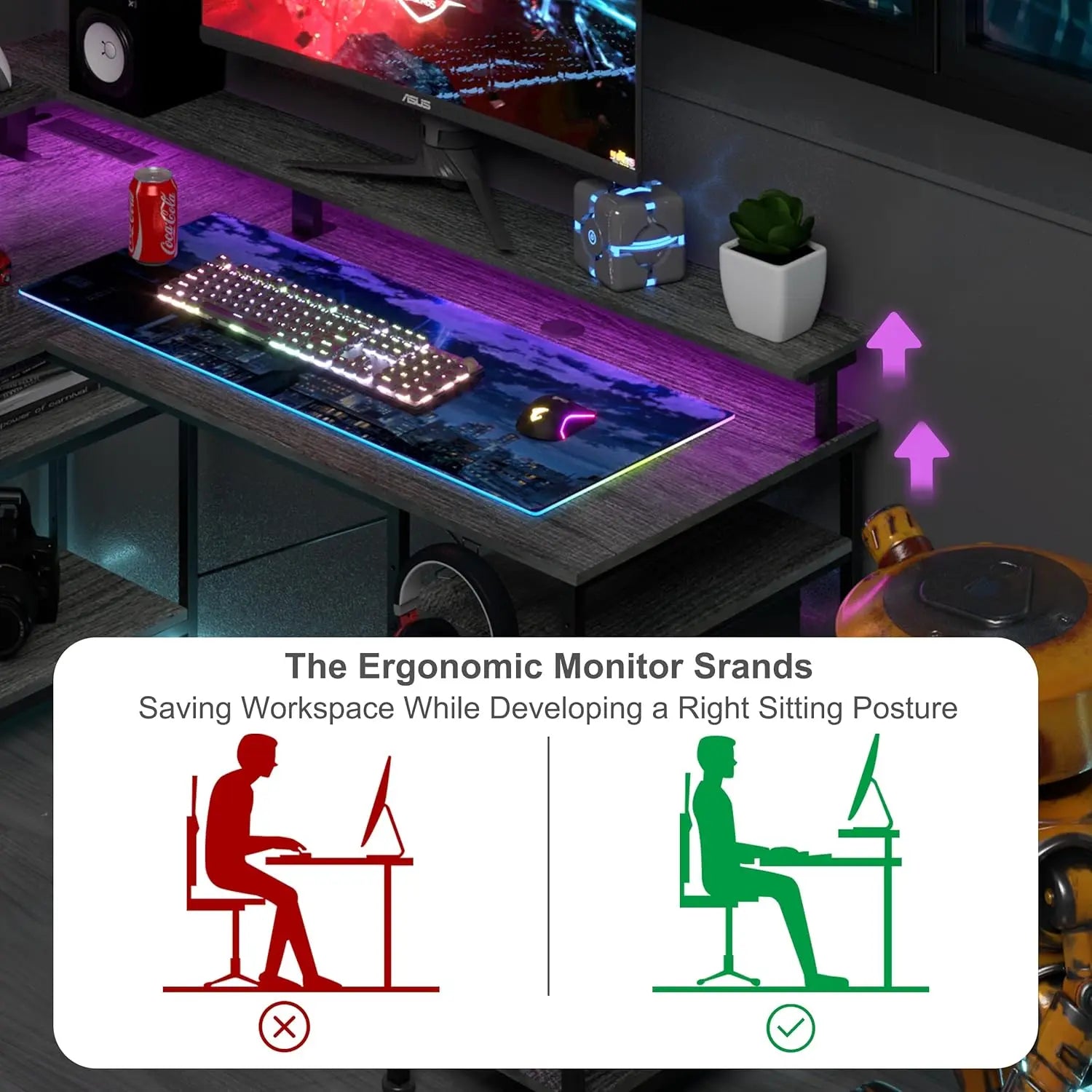 L-förmiger Gaming-Schreibtisch mit erhöhtem Monitoraufsatz für den Arbeitsplatz