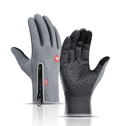 Winterhandschuhe Touchscreen in Grau mit Reißverschluss und strukturierter Handfläche