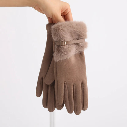 Elegante Damen Winterhandschuhe – warm gefüttert, Touchscreen & Plüschbesatz