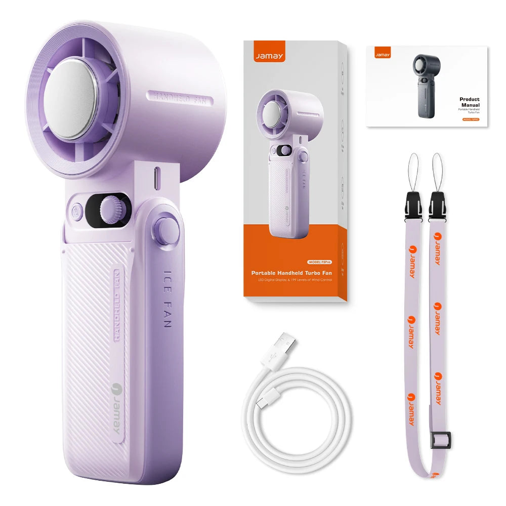 Tragbarer Turbo-Handventilator F5 Pro – 8000mAh Akku, 199 Windstufen & LED-Display