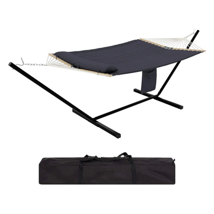 2 Personen Hängematte mit Gestell – Outdoor & Indoor, Verstellbarer Stahlrahmen, Wetterfest, inkl. Kissen – Bis 200kg Belastbar