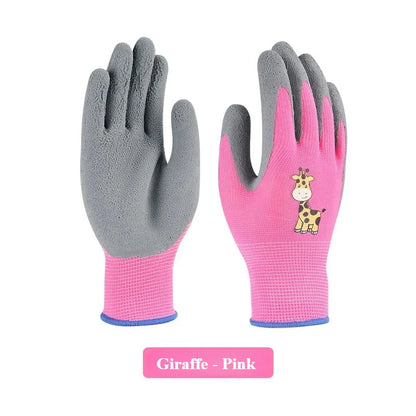 Kinder-Gartenhandschuhe in Pink mit schwarzer Latex-Beschichtung