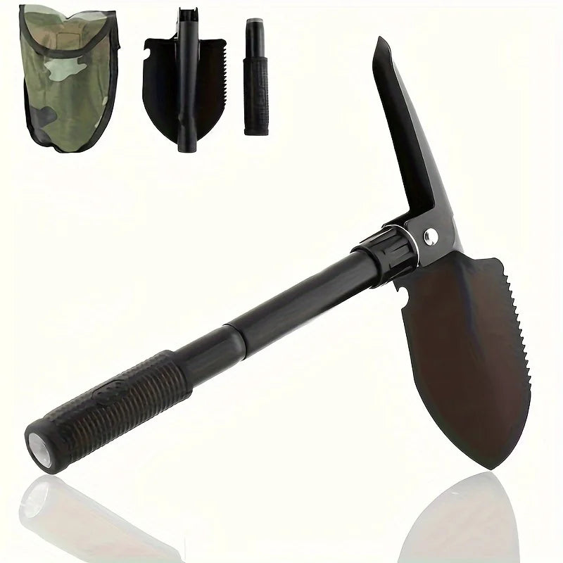 5-in-1 Überlebensschaufel kompakt – Taktikspaten aus Edelstahl mit Säge, Kompass & Flaschenöffner für Camping & Outdoor