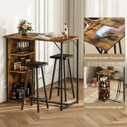 Bartisch Set mit 2 Hockern mit integriertem Stauraum und Ablagefächern