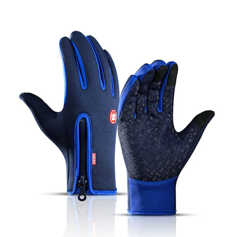 Winterhandschuhe Touchscreen in Blau mit Reißverschluss und rutschhemmender Handfläche