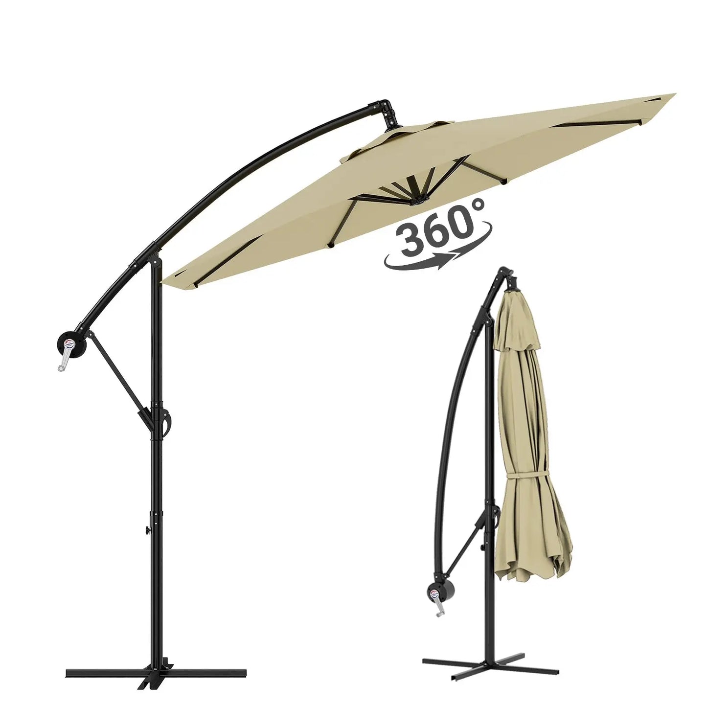 300 cm Freiarm-Sonnenschirm 360° drehbar – Ampelschirm mit Kurbel & Neigefunktion, wasserfest & UV-Schutz, Gartenschirm mit Ständer für Terrasse & Balkon