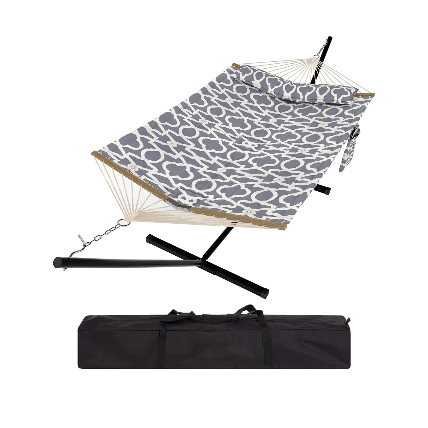 2 Personen Hängematte mit Gestell – Outdoor & Indoor, Verstellbarer Stahlrahmen, Wetterfest, inkl. Kissen – Bis 200kg Belastbar
