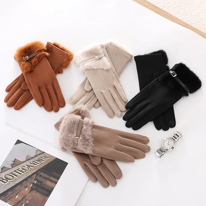 Elegante Damen Winterhandschuhe – warm gefüttert, Touchscreen & Plüschbesatz