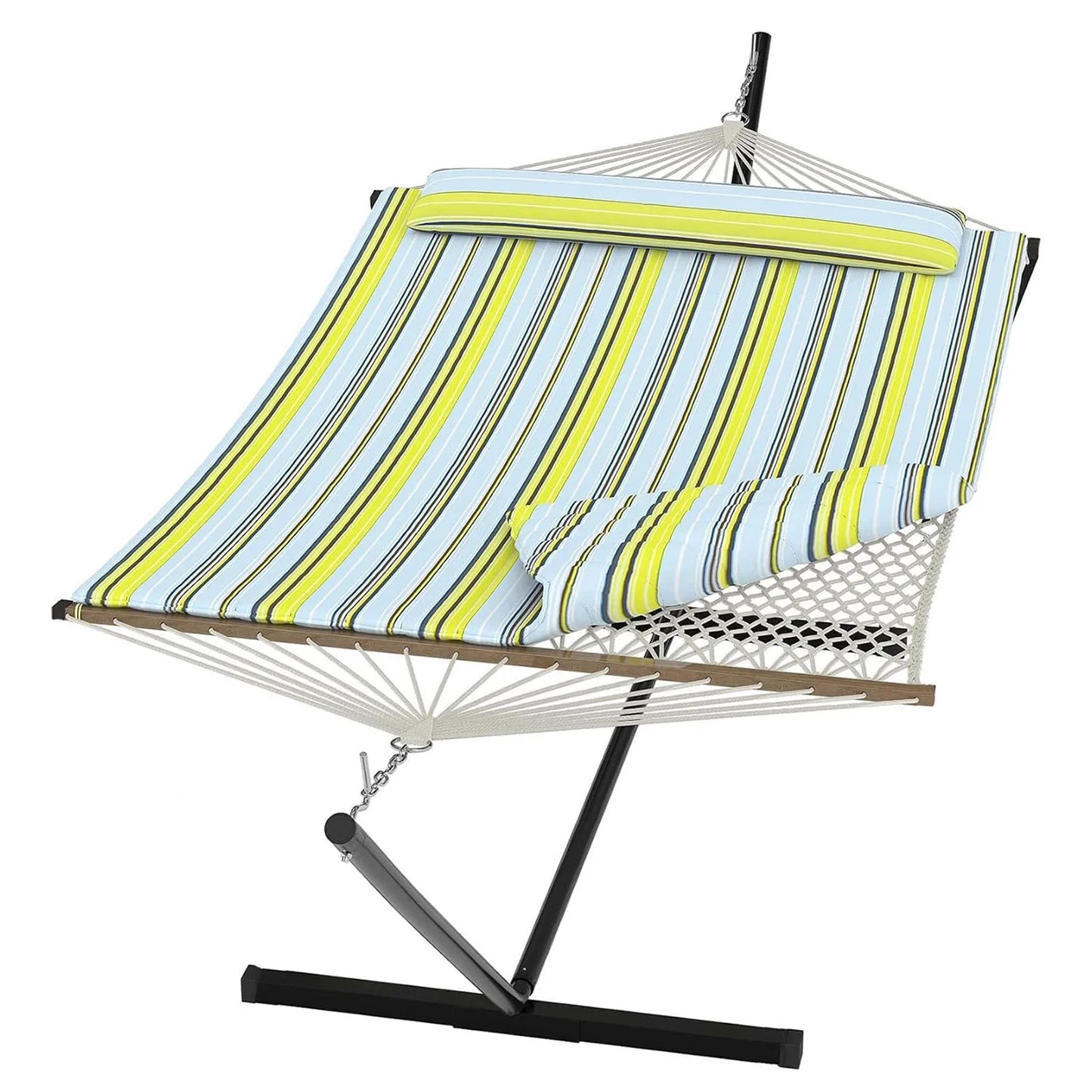 2 Personen Hängematte mit Gestell – Outdoor & Indoor, Verstellbarer Stahlrahmen, Wetterfest, inkl. Kissen – Bis 200kg Belastbar