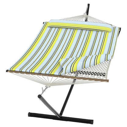 2 Personen Hängematte mit Gestell – Outdoor & Indoor, Verstellbarer Stahlrahmen, Wetterfest, inkl. Kissen – Bis 200kg Belastbar