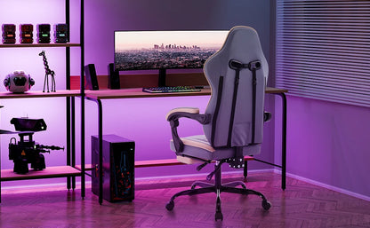 Ergonomischer Gaming Stuhl mit Fußstütze für RGB Gaming Setup