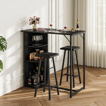 Bartisch Set mit 2 Hockern im modernen Industrie-Design mit Ablage