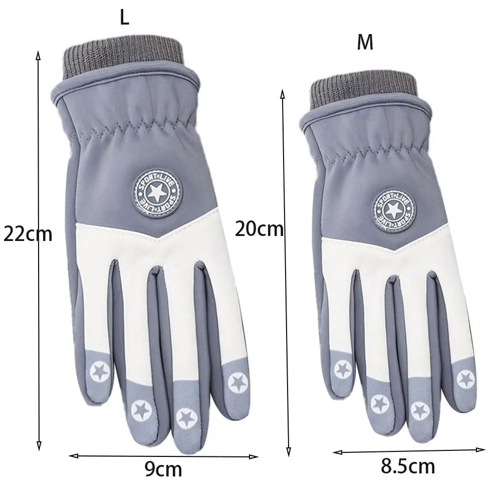 Kinder-Winterhandschuhe in Blau mit Vorder- und Rückansicht sowie rutschfester Handfläche