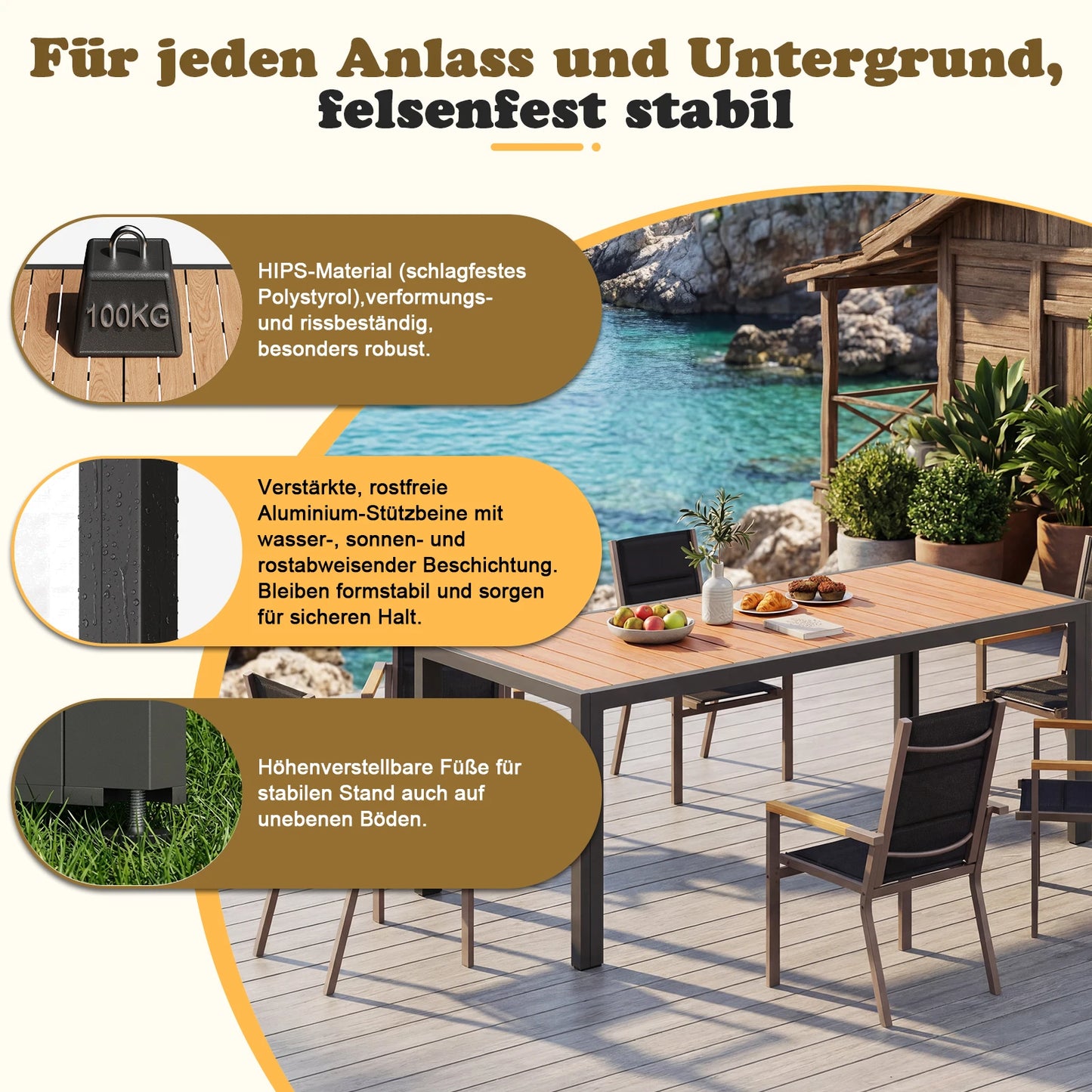 Aluminium Gartentisch modern für Garten und Terrasse