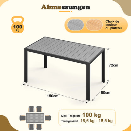 Aluminium Gartentisch wetterfest mit stabilem Aluminiumgestell