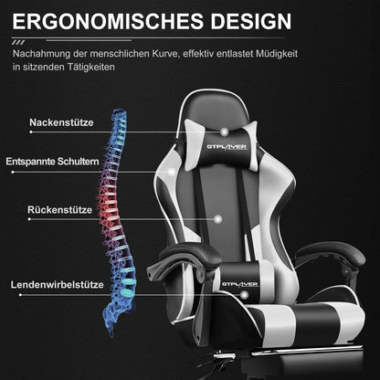 Gaming-Stuhl mit Massage – ergonomische Rückenlehne mit Nacken- und Lendenkissen
