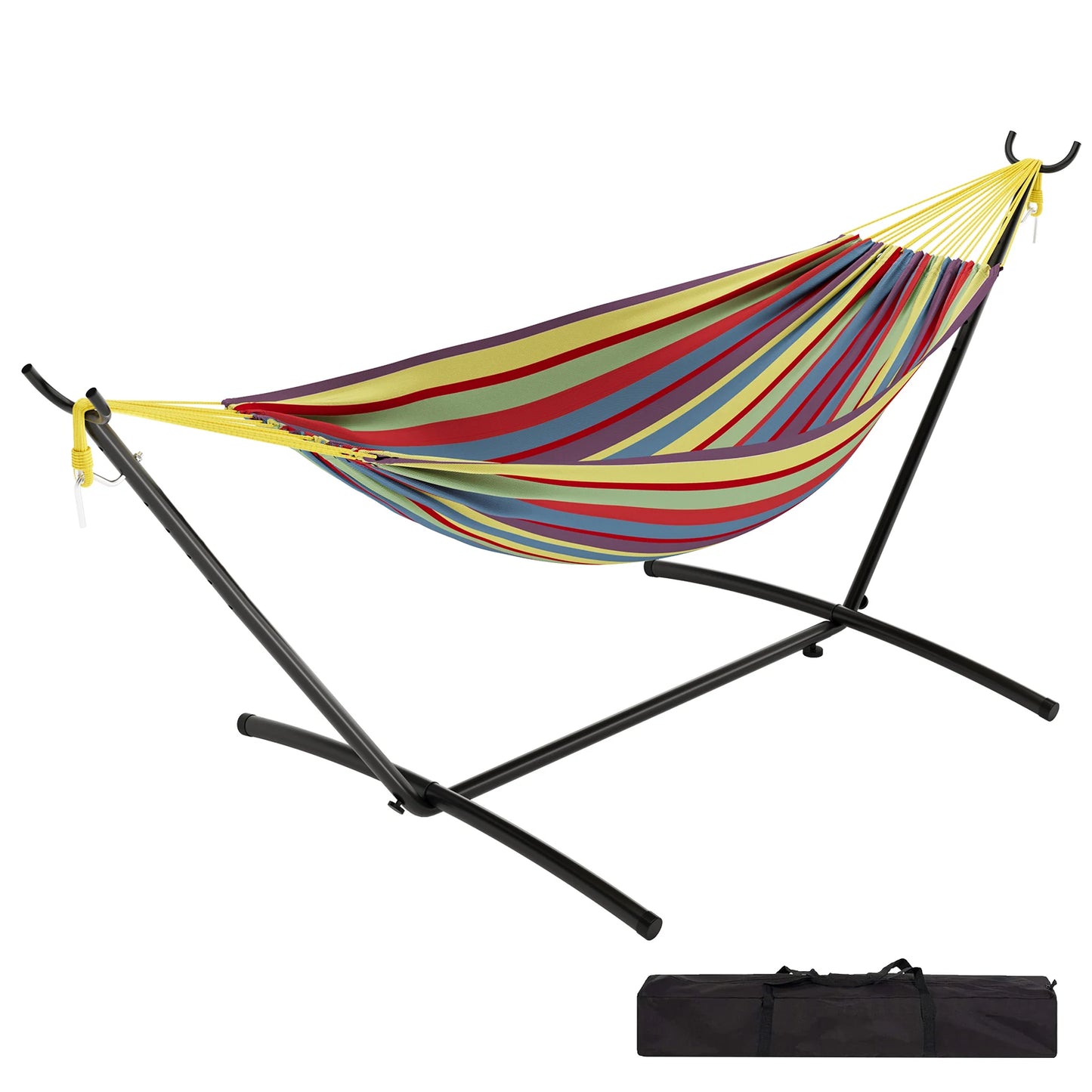 Doppel-Hängematte mit Gestell für 2 Personen – Outdoor & Indoor – Tragbare Gartenhängematte mit Stahlrahmen, 200 kg belastbar, inkl. Tragetasche