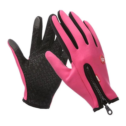 Winterhandschuhe Touchscreen in Rosa mit schwarzer rutschhemmender Handfläche und Reißverschluss