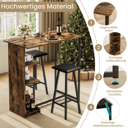 Bartisch Set mit 2 Hockern als platzsparende Essgruppe für kleine Küchen