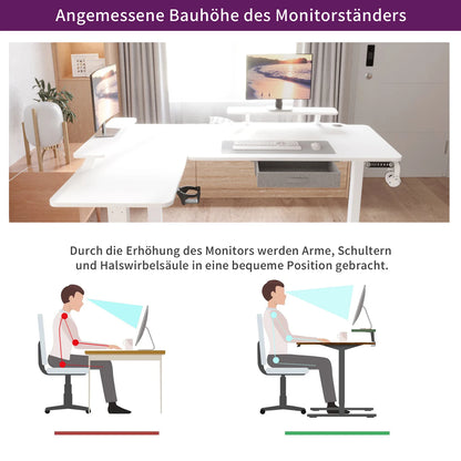 Elektrisch höhenverstellbarer L-Schreibtisch – Infografik zum Arbeiten im Sitzen und Stehen