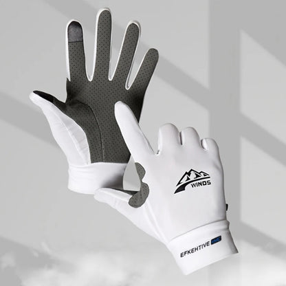 Touchscreen Fahrradhandschuhe Vollfinger in Weiß mit atmungsaktivem Material und rutschfester Handfläche für MTB, Radfahren und Outdoor-Aktivitäten.
