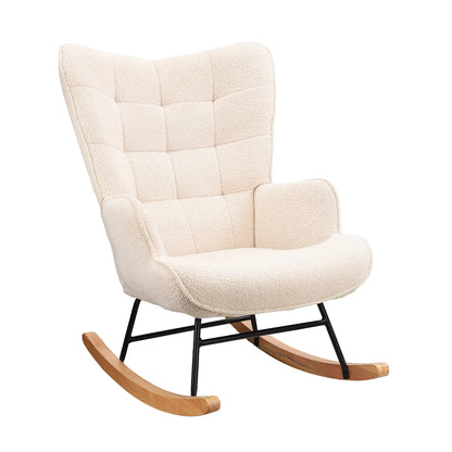 Schaukelstuhl Relaxsessel Teddy-Samt Beige – Komfortabler Relaxsessel für Wohnzimmer, Schlafzimmer oder Balkon.
