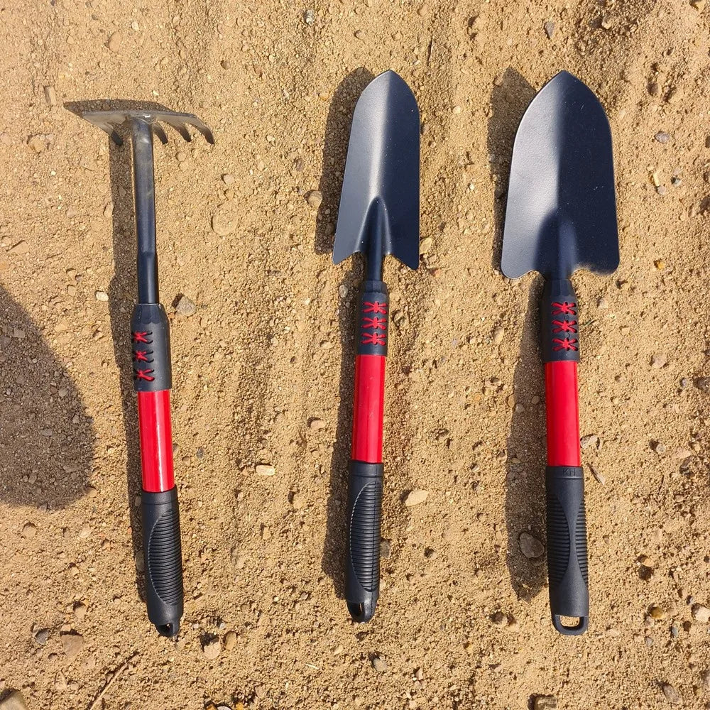 4-teiliges Gartenwerkzeug Set – Schaufel, Rechen & Hacke | Robuste Hand Gartengeräte aus Stahl für Pflanzen, Unkraut & Gemüsebeet