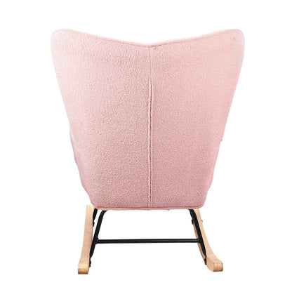 Schaukelstuhl Relaxsessel Teddy-Samt Rückseite Rosa – Hochwertiger Relaxsessel mit stabiler Konstruktion und weichem Teddy-Samt Bezug.