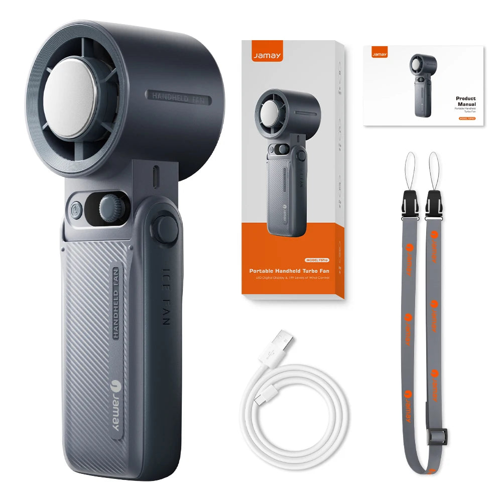 Tragbarer Turbo-Handventilator F5 Pro – 8000mAh Akku, 199 Windstufen & LED-Display