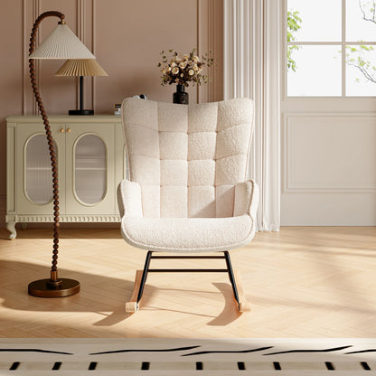 Schaukelstuhl Relaxsessel Teddy-Samt Beige – Eleganter Schaukelstuhl mit sanfter Wippfunktion und hohem Sitzkomfort im modernen Design.