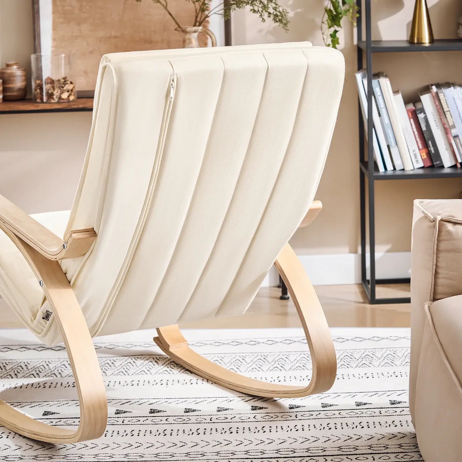 Relaxsessel Schaukelstuhl mit Holzgestell in Beige