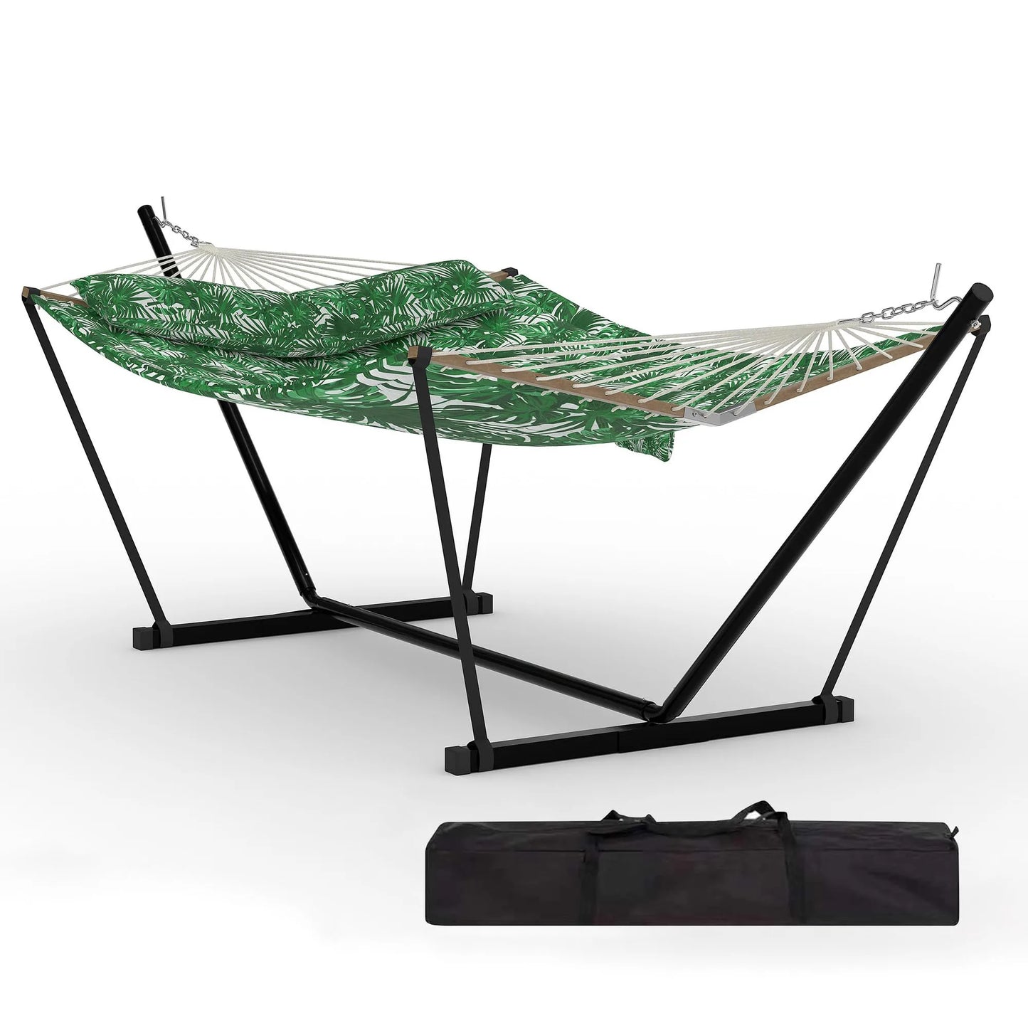 2 Personen Hängematte mit Gestell – Outdoor & Indoor, Verstellbarer Stahlrahmen, Wetterfest, inkl. Kissen – Bis 200kg Belastbar