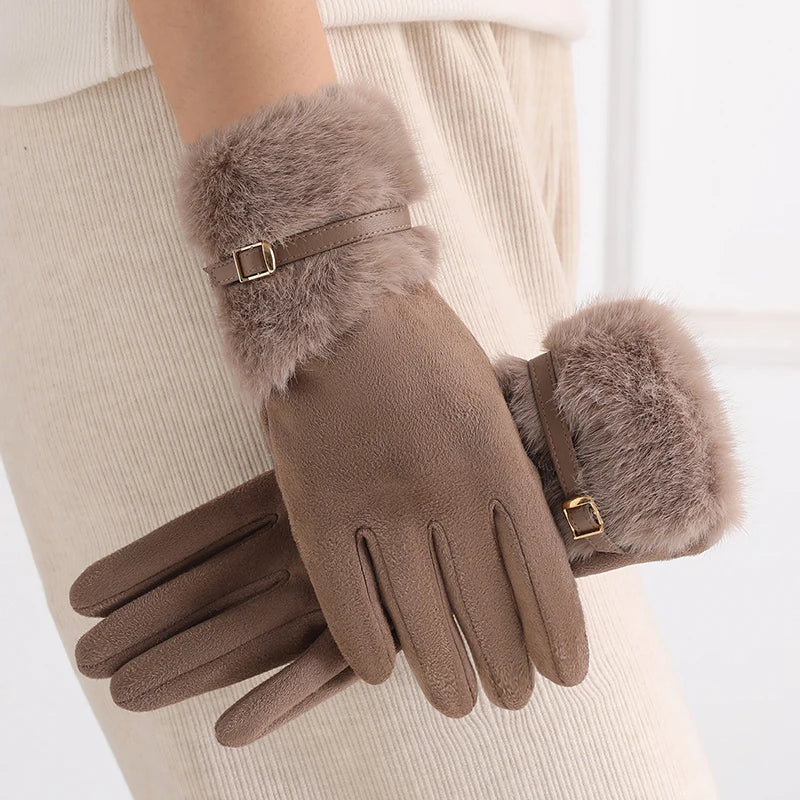 Elegante Damen Winterhandschuhe – warm gefüttert, Touchscreen & Plüschbesatz