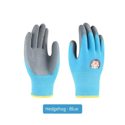 Kinder-Gartenhandschuhe in Blau mit schwarzer Latex-Beschichtung