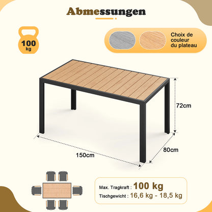 Aluminium Gartentisch wetterfest in moderner Holzoptik