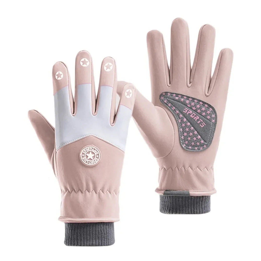 Kinder-Winterhandschuhe in Hellrosa mit rutschhemmender Handfläche und Touchscreen-Fingerbereich