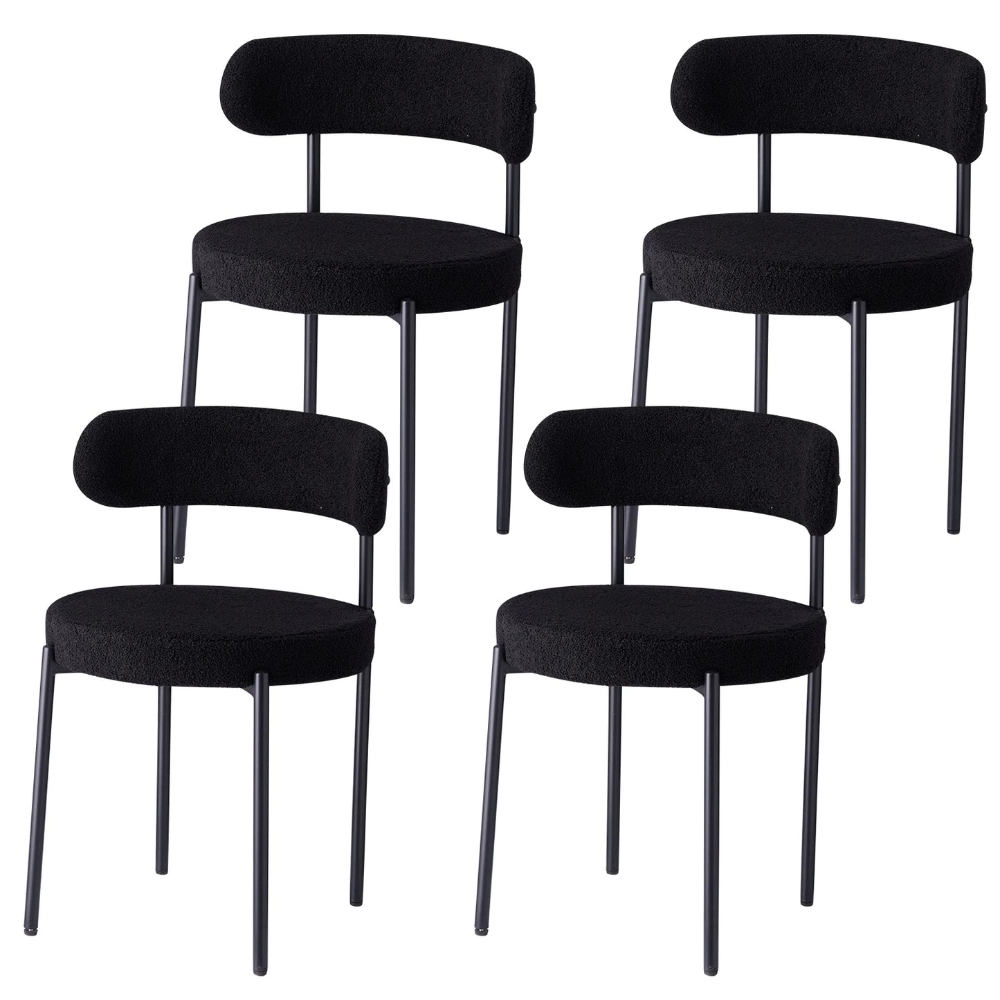 Gepolsterte Esszimmerstühle in Schwarz als 4er-Set mit rund gepolsterter Sitzfläche