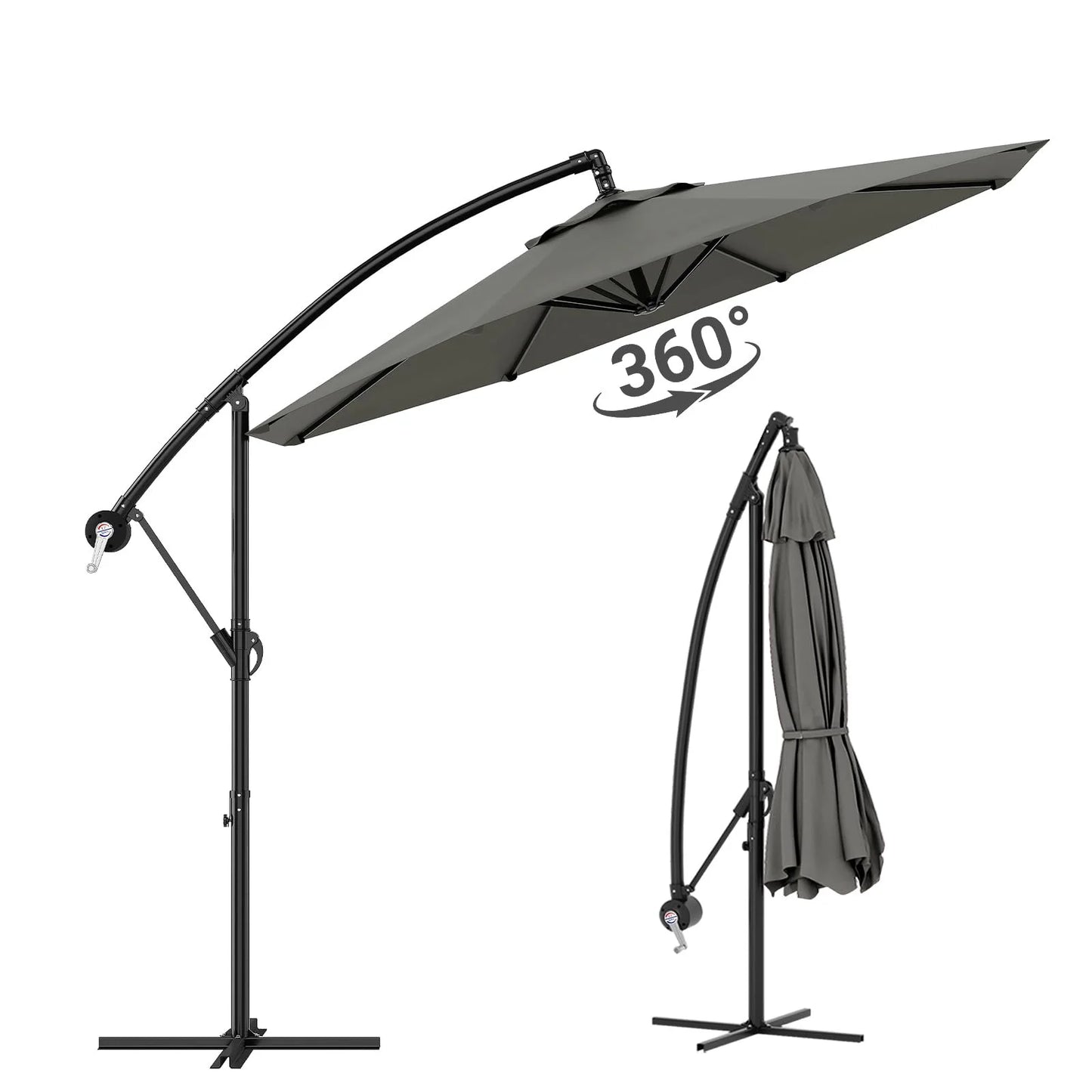 300 cm Freiarm-Sonnenschirm 360° drehbar – Ampelschirm mit Kurbel & Neigefunktion, wasserfest & UV-Schutz, Gartenschirm mit Ständer für Terrasse & Balkon