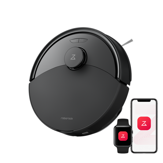 Roborock Q10 X5 in Schwarz mit App-Steuerung auf Smartphone und Smartwatch