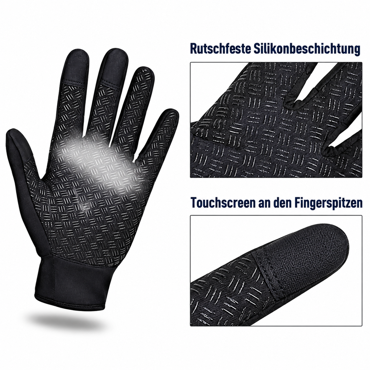 Winterhandschuhe Touchscreen mit rutschhemmender Silikon-Handfläche und Touchscreen-Fingerspitzen