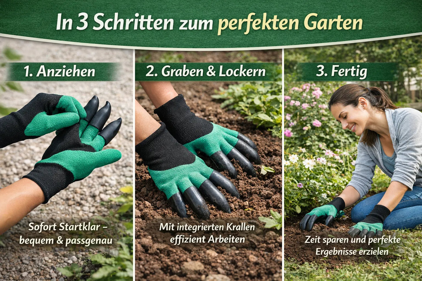 Gartenhandschuhe mit Krallen – Graben, Pflanzen & Unkraut entfernen ohne Werkzeug