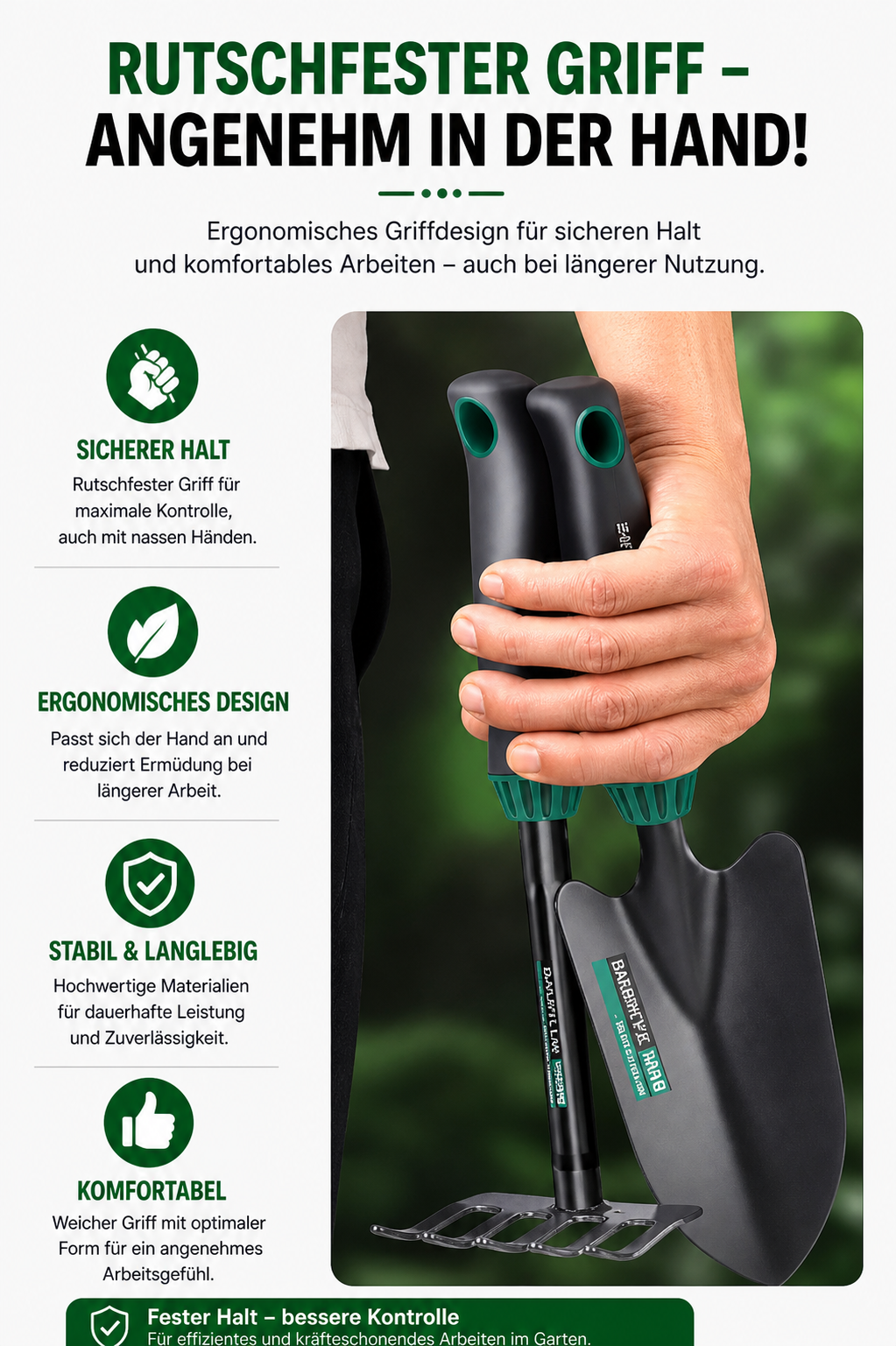 Robustes 3-teiliges Gartenwerkzeug-Set aus Hochleistungsstahl – Pflanzschaufel, 5-Zinken-Grabegabel & Unkrautjäter – Ergonomisch & rutschfest für komfortables Arbeiten