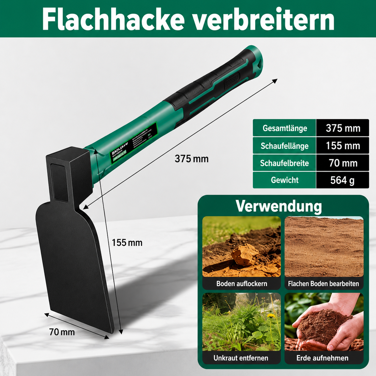 BAOLIAN Gartenwerkzeuge – Schaufel, Hacke & Harken mit rutschfestem Gummigriff für Garten & Pflanzenpflege