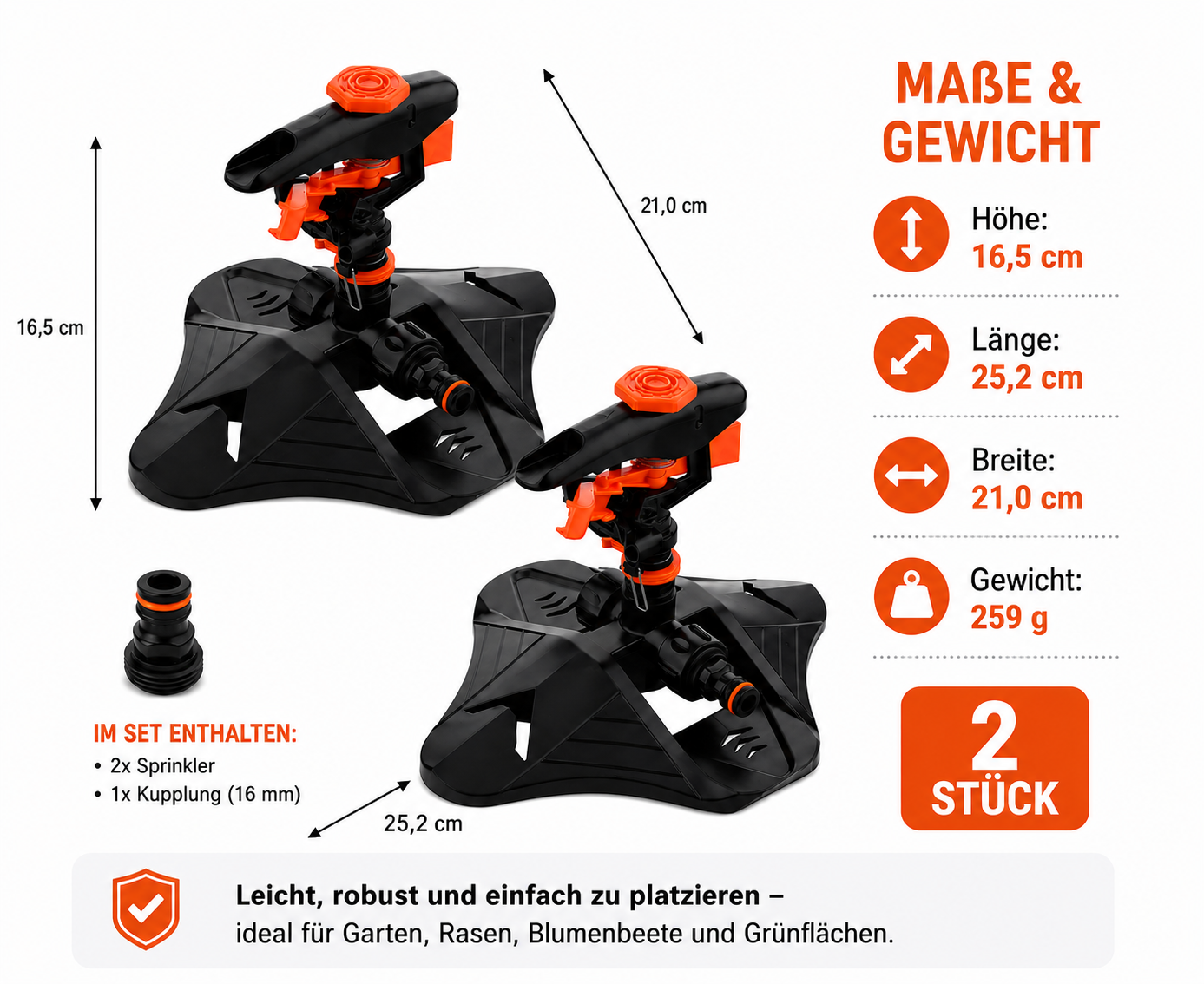 Automatischer Rasensprinkler 360° – Gartenbewässerung mit großer Reichweite für Rasen, Garten & Beete