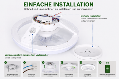 Deckenventilator mit LED Beleuchtung, RGB-Licht & Bluetooth-Lautsprecher