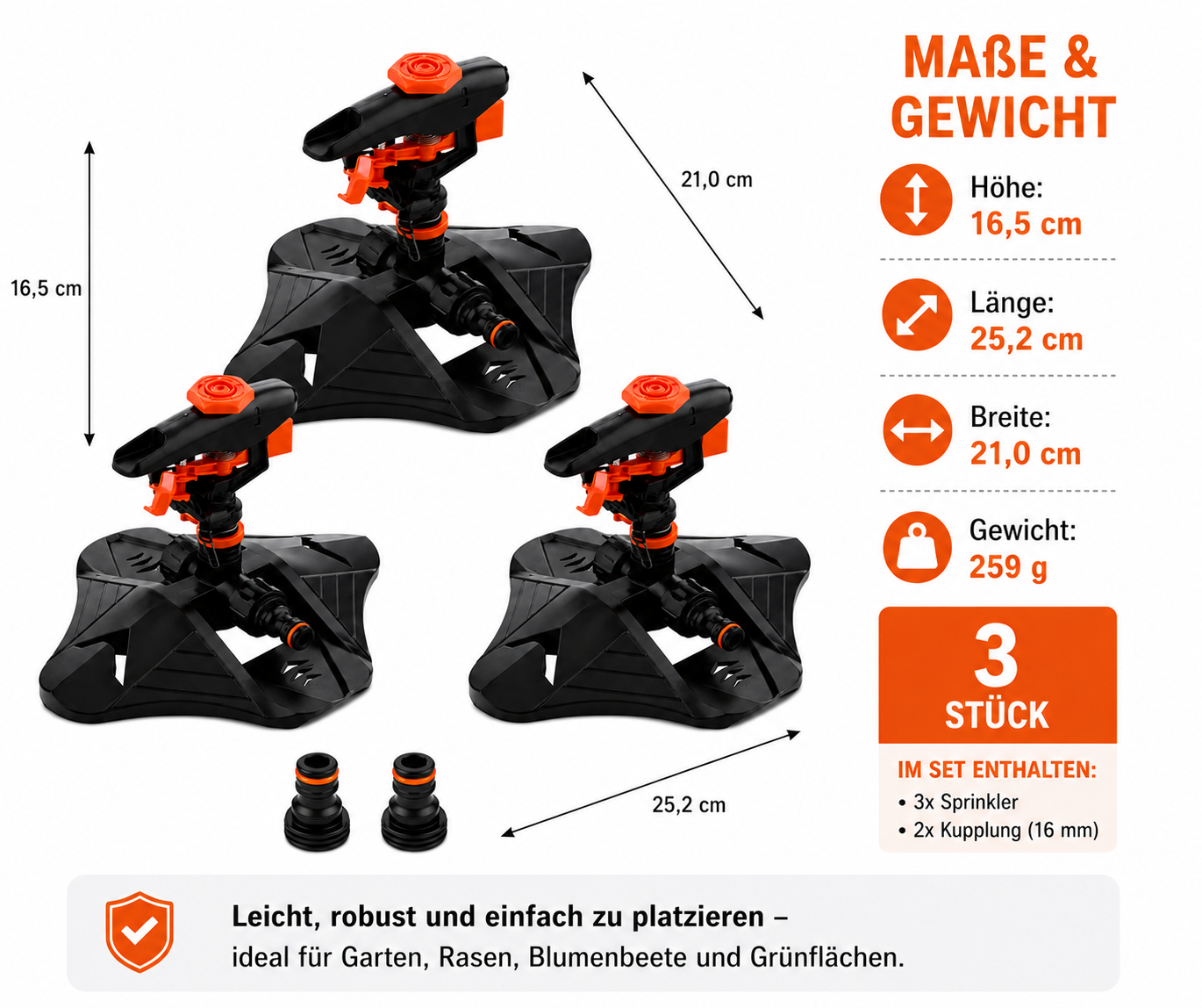 Automatischer Rasensprinkler 360° – Gartenbewässerung mit großer Reichweite für Rasen, Garten & Beete