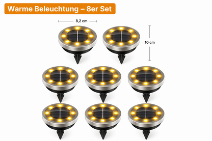 Solar-Bodenleuchten IP65 im 8er Set mit warmweiß leuchtenden LEDs