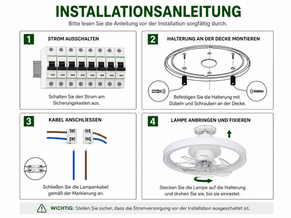Deckenventilator mit LED Beleuchtung, RGB-Licht & Bluetooth-Lautsprecher